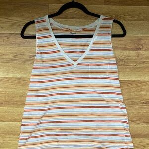 Madewell Orange and White Sleeveless V-neck Pocket Tee S